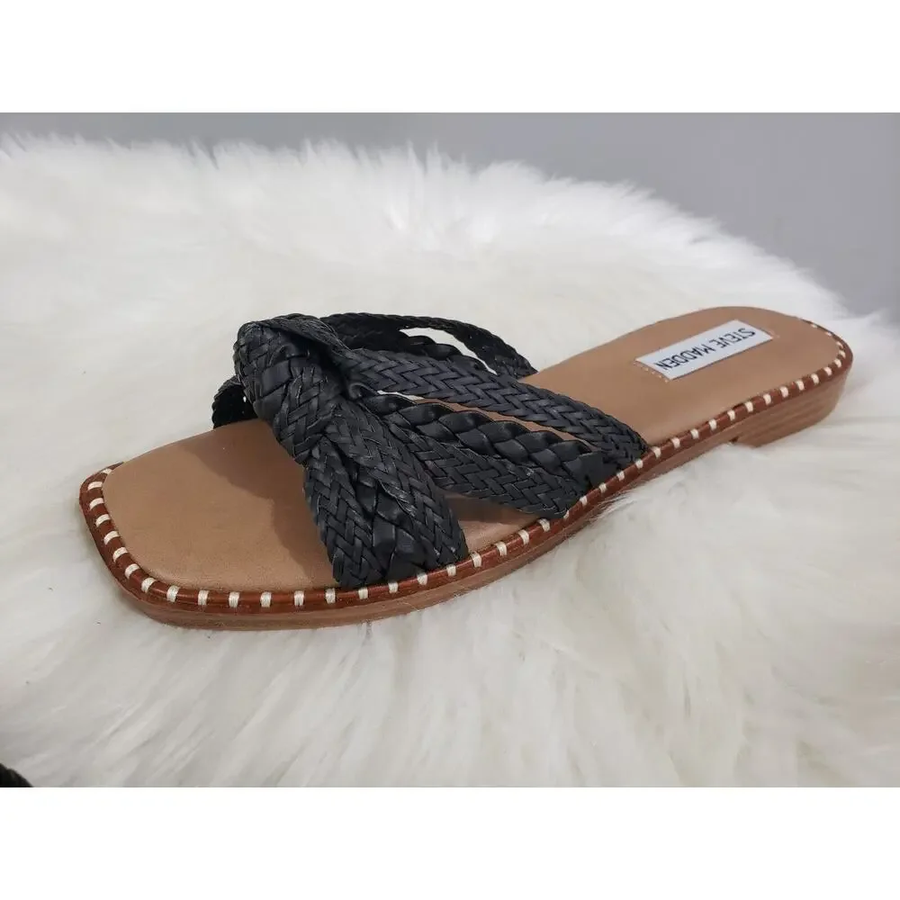 NEW‎ NO BOX Steve Madden Black Braided Natural Sandal Size 7.5 WILMAH Beach Boho